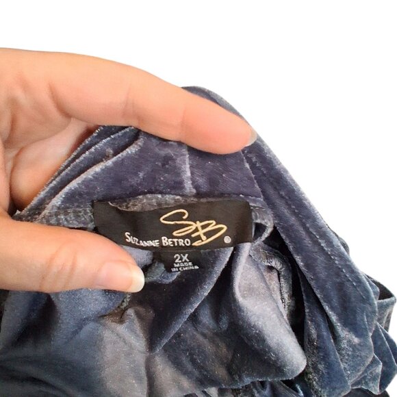 Suzanne Betro kimono duster cardigan womens 2X blue velour velvet pockets long - Picture 2 of 5